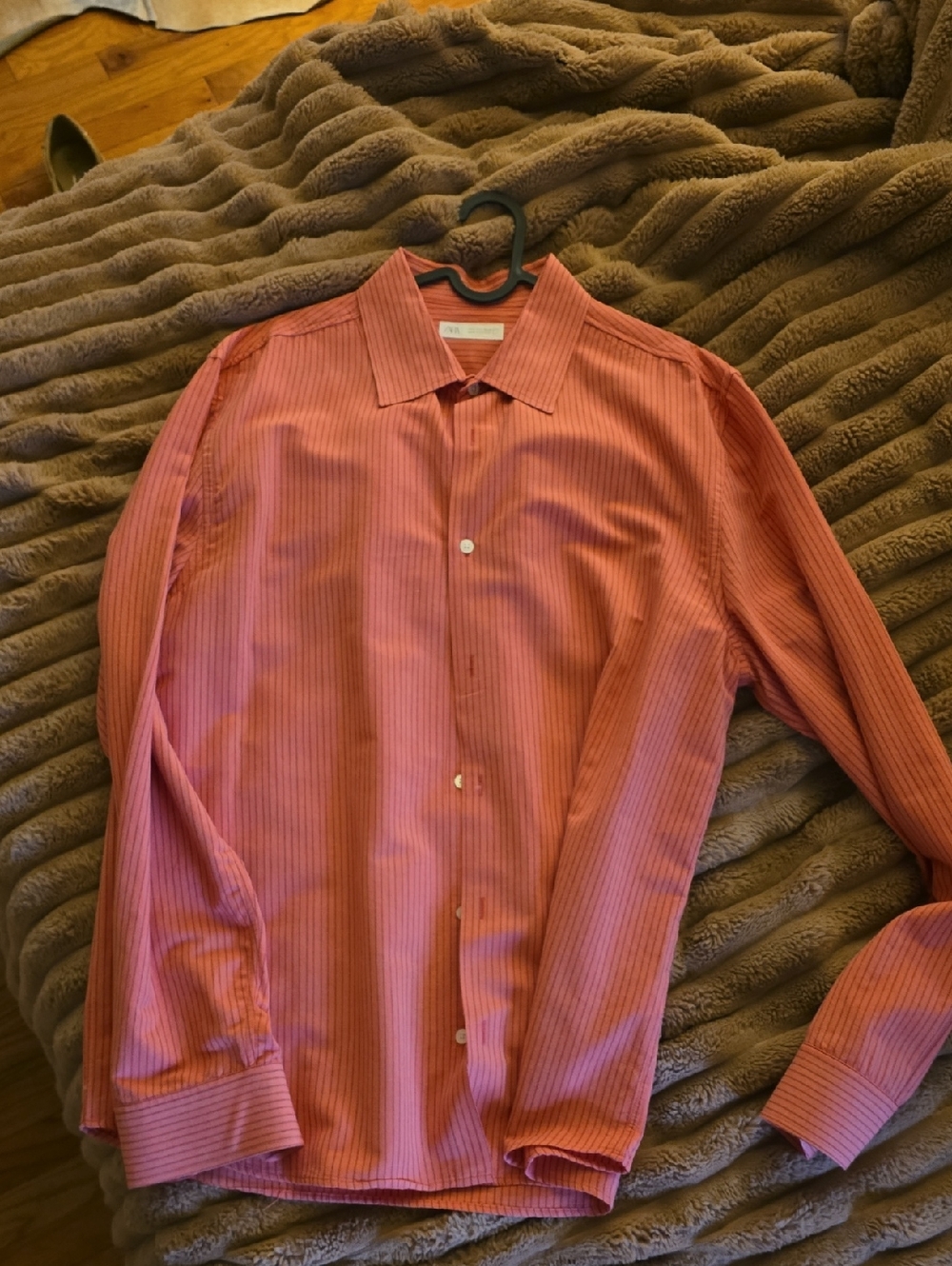 Zara Coral Pink Striped Dress Shirt